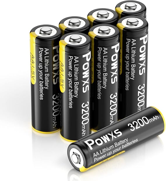 POWXS 3200mAh 1.5V AA Lithium Batteries 8 Pack