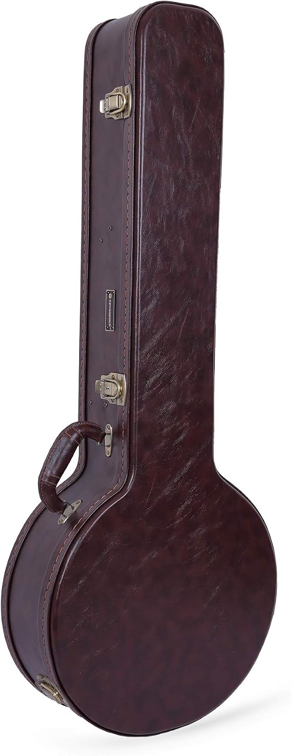 Crossrock Wooden Banjo Case fits 5-String Resonator styles of Banjos- Stainless Steel Latches, Sponge Lining, Storage Space-Vintage Brown (CRW600BJBR)