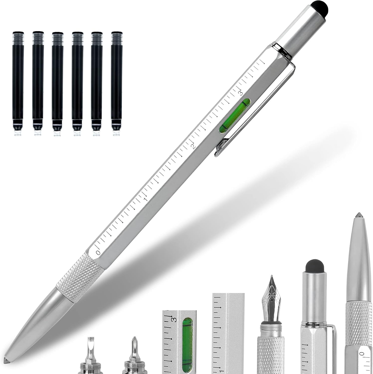 hongred Gifts for Men - Stocking Fillers for Mens Gifts for Christmas Gifts for Dad Multi Tool Pen Secret Santa Gifts for Men 7 In 1 Fountain Pen Birthday Gifts for Him Funny Gifts for Men, Women