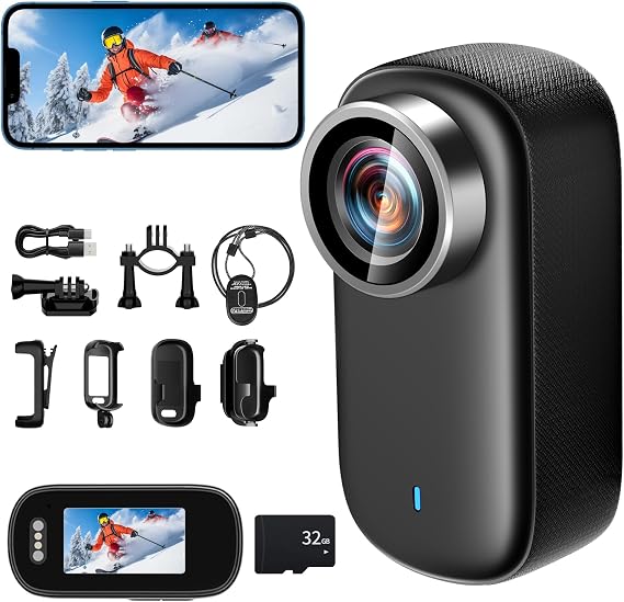 4K Action Camera, Wearable Camera, Small Camcorder, Small Vlog Camcorder, WiFi, Smartphone, 1.47 Monitor, 123° Wide Angle, 3 Hours Operation, HDR Equipped Night Vision Function 32G Card, Supports 256 GB, Lightweight, 1.9 oz 53 g, Overwrite Recording, IP65 Waterproof, Vlog, Travel, Outdoors, Sports Camera, Pets, Portable, Convenient, Bike Mounts to Recording, Can be Attached to a Variety of Accessories
