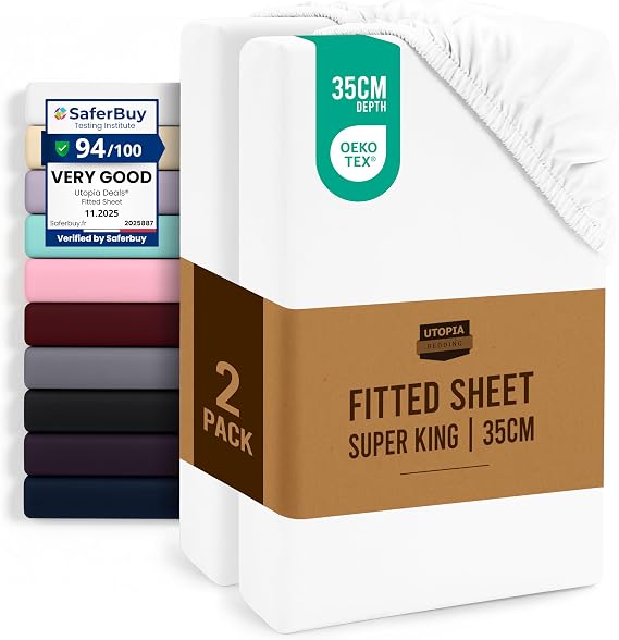 Utopia Bedding Fitted Sheet Super King (2 Pack), White