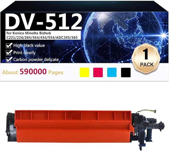 DV512 Developer Unit Compatible for Konica Minolta Bizhub C221 224 284 364 454 554 ADC285 365 Printer, 590000 Pages High Capacity,Black