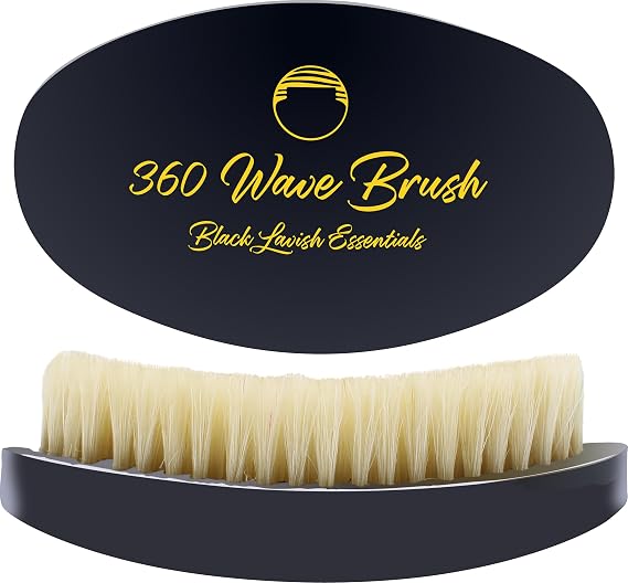 360 Wave Brush, Build Deeper Waves, Soft & Hard Boar Bristle Curved Brushes (Black, Soft Brush)