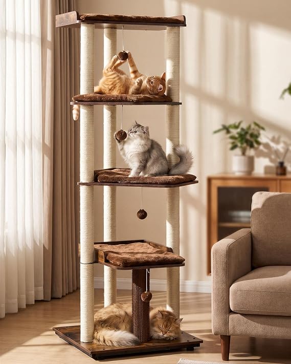 172 cm Large Cat Tree for Cats, Wooden Cat Tower with Scratching Posts