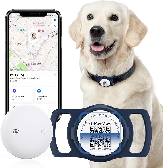 Smart Pet Tracker with QR ID Holder, Compatible with Apple Find My