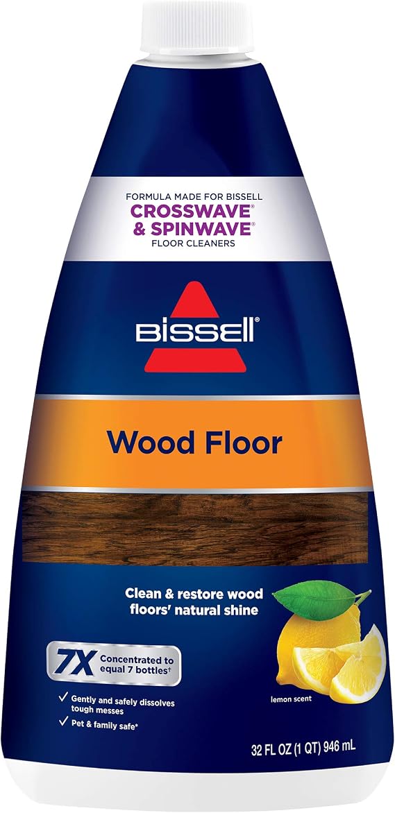 Bissell CrossWave & SpinWave Wood Floor Cleaning Formula, 32 oz, Dissolves Dirt, Grime, and Sticky Messes, Safe on Sealed Floors, Pair with CrossWave, SpinWave, Other Hard Surface Cleaners, Lemon