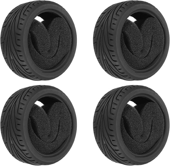 sourcing map 4pcs Soft Rubber RC Car Tires for 1/10 Scale Touring On-Road Racing - 66mm x 26mm Performance Tyre, Black