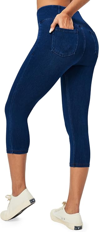 Heathyoga Capri Jeans for Women Stretchy Pull On Jeggings for Women Denim Jean Capris Pants Capri Leggings with Pockets