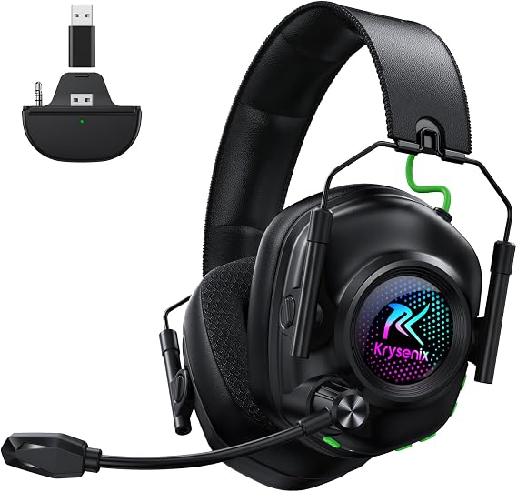 Krysenix Wireless Gaming Headset with Noise Canceling Mic (Dark Black)