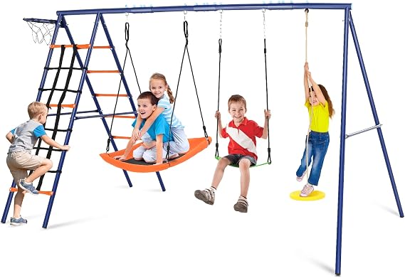 550lbs Swing Sets for Backyard - 6 in 1 Kids Playground Sets with 3 Swings
