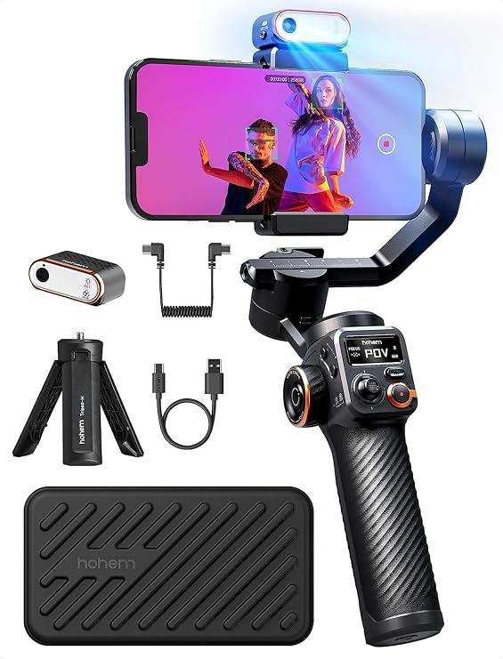 hohem iSteady M6 Mobil Gimbal Sabitleyici Kiti 3 Eksen, Ayarlanabilir CCT/RGB Dolgu Işıklı Manyetik AI Takip, 0,91 İnç OLED Ekran, Yük Kapasitesi 400 g, Youtube/Vlog için