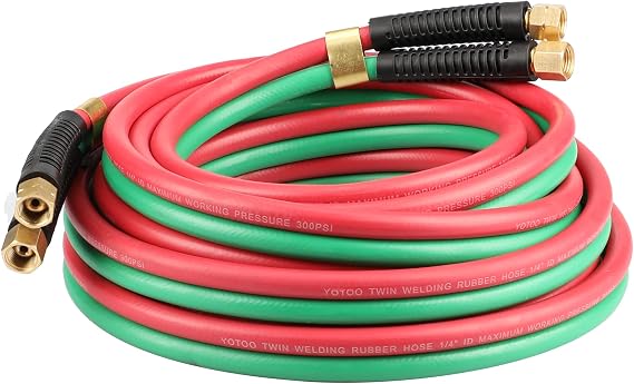 YOTOO Heavy Duty Oxygen Acetylene Hose, Torch Hose 1/4-Inch 25 Feet with 9/16"-18 B fittings Welding Cutting Twin Welding Hose,Grade R