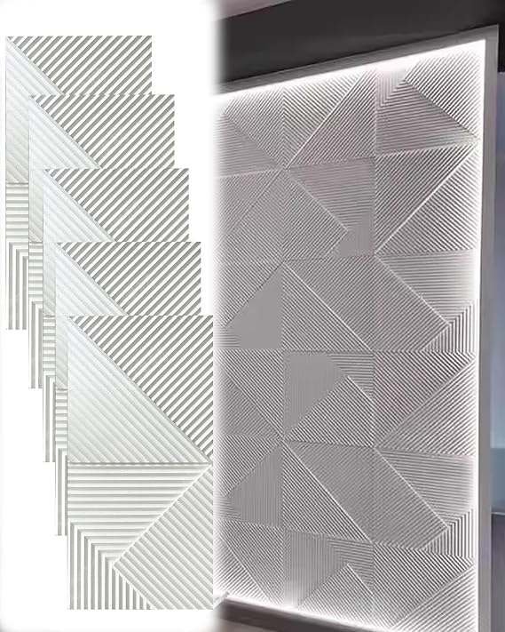 White Modern 3D Wall Panels - Faux Stone Look, Decorative Wall Covering Panels for Kitchen Outdoor, Distinct Acoustic Cladding/Wainscoting(White-a,5 pack)