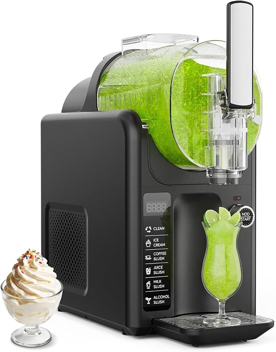 Slushie Machine & Ice Cream Maker Machine 2-IN-1, 6 Modes for Smoothies, Milkshakes, Cocktails, Margarita, and Ice Cream, No Ice Needed, Self-Cleaning, For Home Use