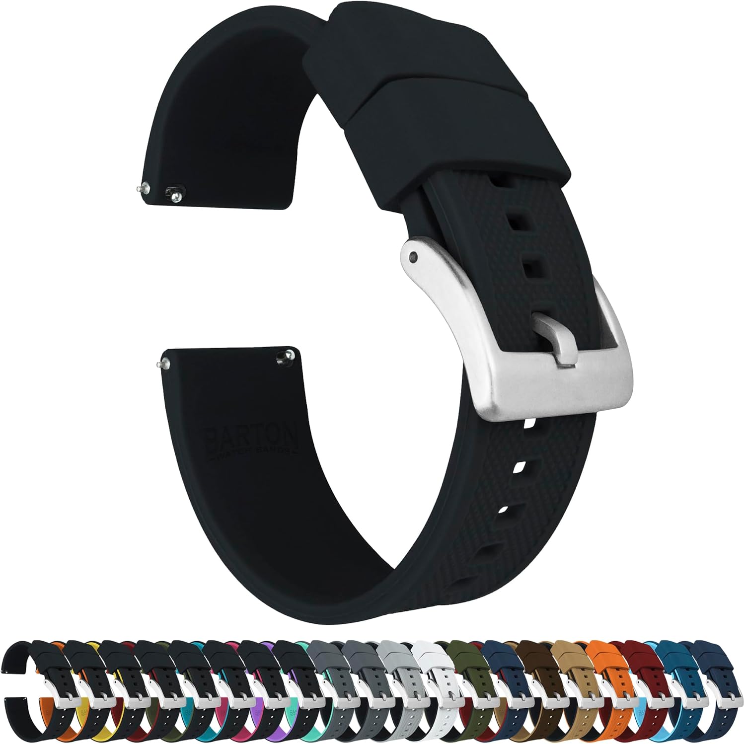 Barton Elite Silicone Watch Bands - Quick Release - Choose Color - 18mm, 19mm, 20mm, 21mm, 22mm, 23mm & 24mm Watch Straps Stainless & Black Buckle Available