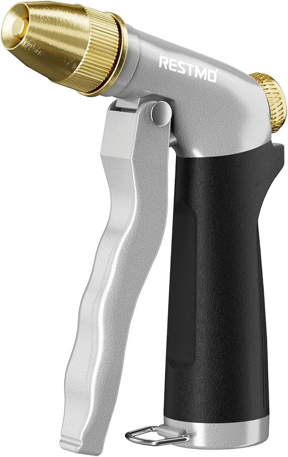 RESTMO Metal Water Hose Nozzle, High Pressure | Heavy Duty, Brass Hose Head, Garden Hose Sprayer, Outdoor