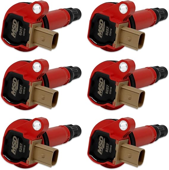 MSD 82576 Ignition Coils, Red, 6-Pack (3-Pin Connector)