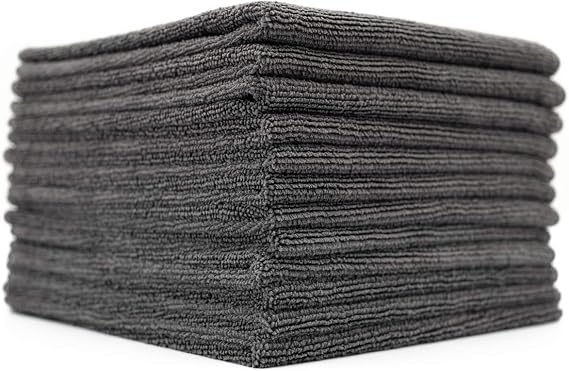 The Rag Company - All-Purpose Microfiber Terry Cleaning Towels - Commercial Grade, Highly Absorbent, Lint-Free, Streak-Free, Kitchens, Bathrooms, Offices, 300gsm, 12in x 12in, Grey (12-Pack)