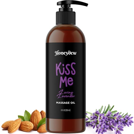 Tempting Lavender Massage Oil for Couples - Aromatherapy Sensual Massage Oil for Date Night with Lavender Essential Oil and Sweet Almond Oil - Vegan Non Greasy & Smooth Gliding Formula (8 Fl Oz)