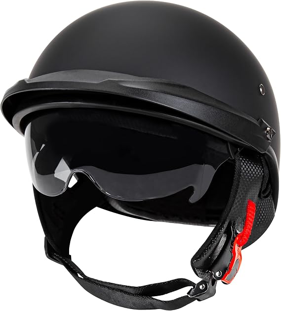 CARTMAN Matte Black Open Helmet Small, DOT Approved Sun Visor Quick Buckle | Matte black half helmet. Adult/Teen. DOT ABS, vented, weatherproof, adjustable. Goggles/gloves. Street, dirt, snow.