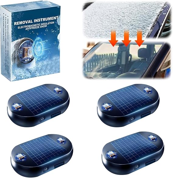 4pcs Solar Anti-Freeze Electromagnetic Car Snow Removal Device, Ca r Interference Antifreeze Instrument, Portable Car Defroster, Fast and Efficient Magical Ice Scrapers for C ar Windshield