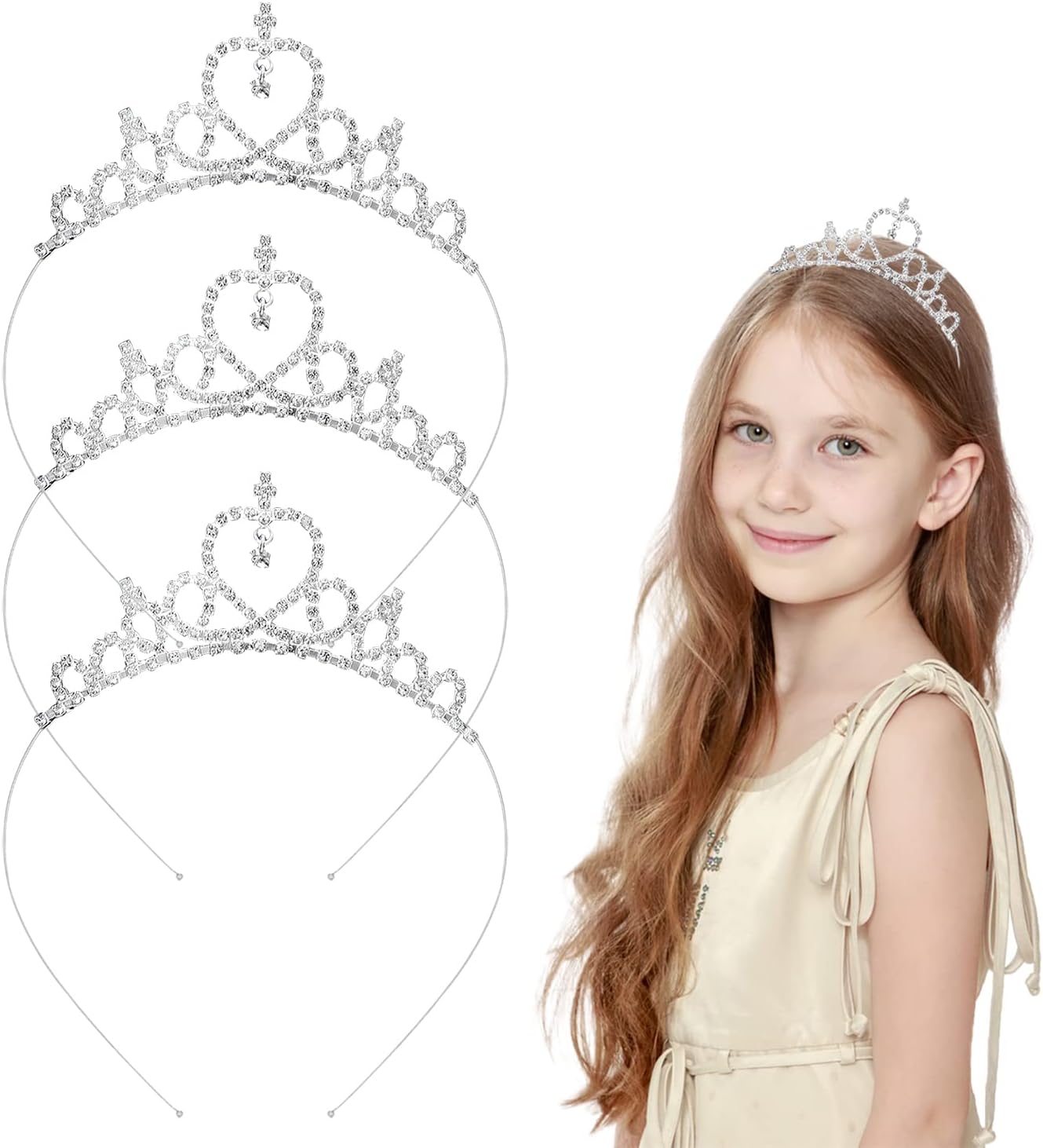 3 Pcs Rhinestone Princess Crown Headband Hair Hoops Bridal Hairbands Tiara Party Headwear Wedding Hair Accessories for Bride, Bridesmaid, Princess, Girl
