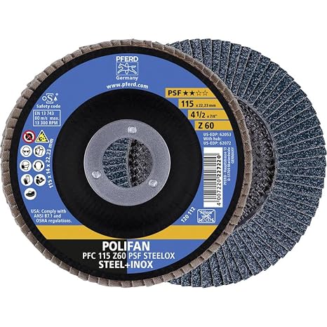 4-1/2" x 7/8" POLIFAN Flap Disc - Conical PSF, Zirconia, 60 Grit
