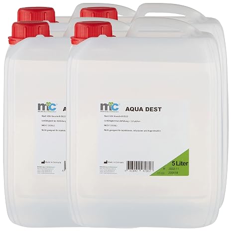 Medicalcorner24 Aqua Dest Distilled Water Laboratory Water 4 x 5 Litre Canister