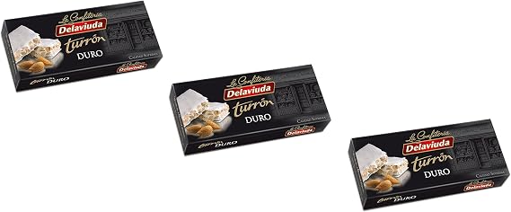 Delaviuda - Pack Included 3 Turron Duro, Almond Honey Crunch Nougat (Hard) - Supreme Quality - 200gr (No Gluten) - Spanish Product / Nougat Spanish