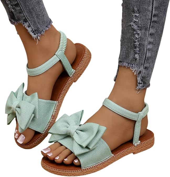 ZKXYFFS Sandals for Women Bow Knot Flat Shoes Summer Open Toe Bohemia Comfortable Casual Bowknot Dressy Beach Flats Sandal