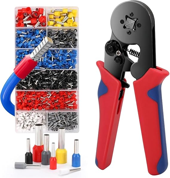 AEE® Terminal Sıkma Pensesi Seti, 0.25-10 mm² Kablo Pensesi, AWG 23-7 Tel Sıkma Aleti, 1200 Adet İzoleli Kablo Yüksük Seti ile Profesyonel Krimp Pensesi