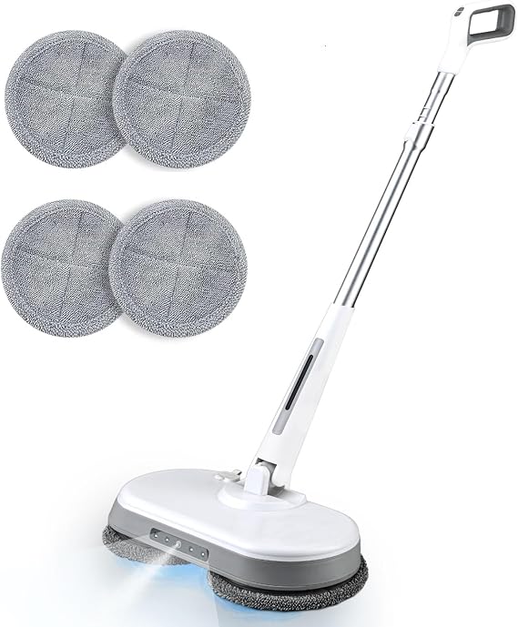 Cordless Electric Mop, Dual Motor Powerful Spin Mop 2600 mAh, Floor Polisher,1H Rechargeable Power Mops with LED Light/Water Sprayer, Electric Mops for Floor Cleaning for Hardwood, Tile, Rotate 180