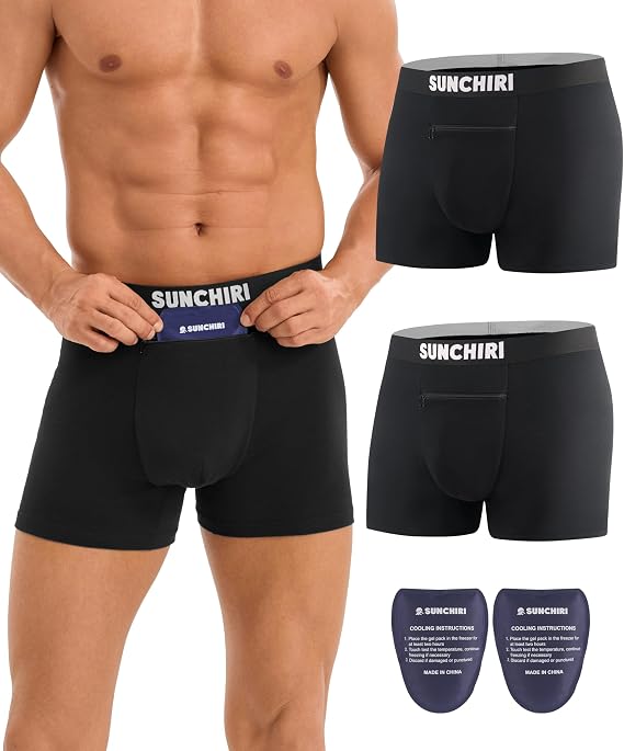 Vasectomy Underwear 2 Pack, Mens Boxer with 2 Custom Fit Ice Packs for Testicular Support & Scrotal Pain Relief
