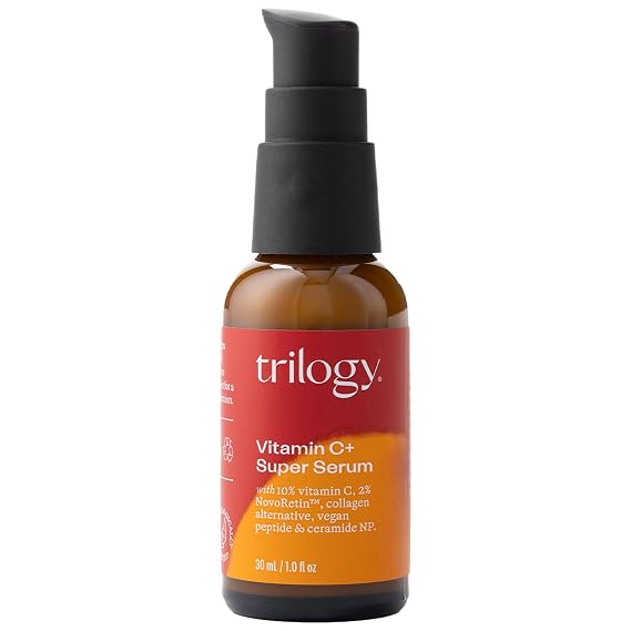 Trilogy Vitamin C+ Super Serum, Skin Tone & Radiance Formula, 1.0 fl oz | 10% Vitamin C & 2% Bio-Retinol NovoRetin refines pores, smooths fine lines & pigmentation look with Vegan Collagen & HA