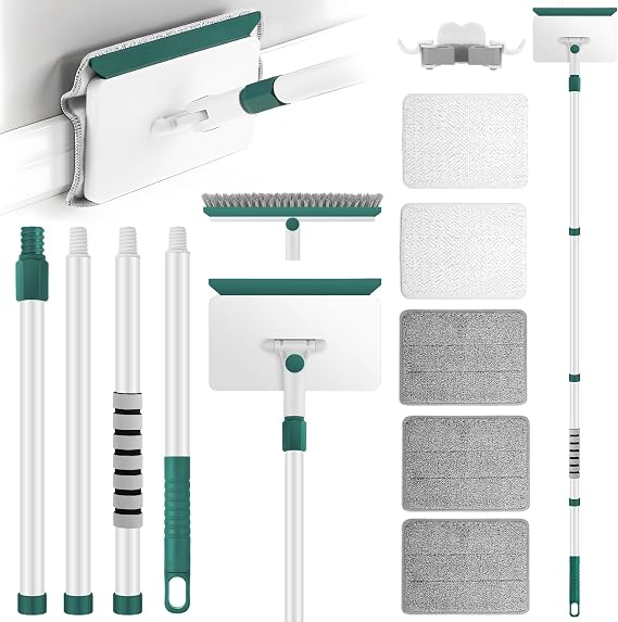 Baseboard Cleaner Tool with 60" Extendable Handle, 5 Reusable Pads