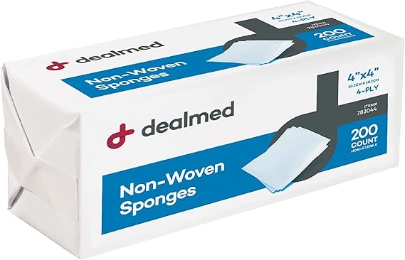 Dealmed 783044 Non-Woven Gauze Sponges - 4x4 4-Ply Non-Sterile, 200 Count