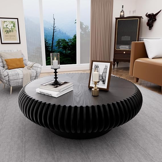 Round Fluted Drum Coffee Table,BL