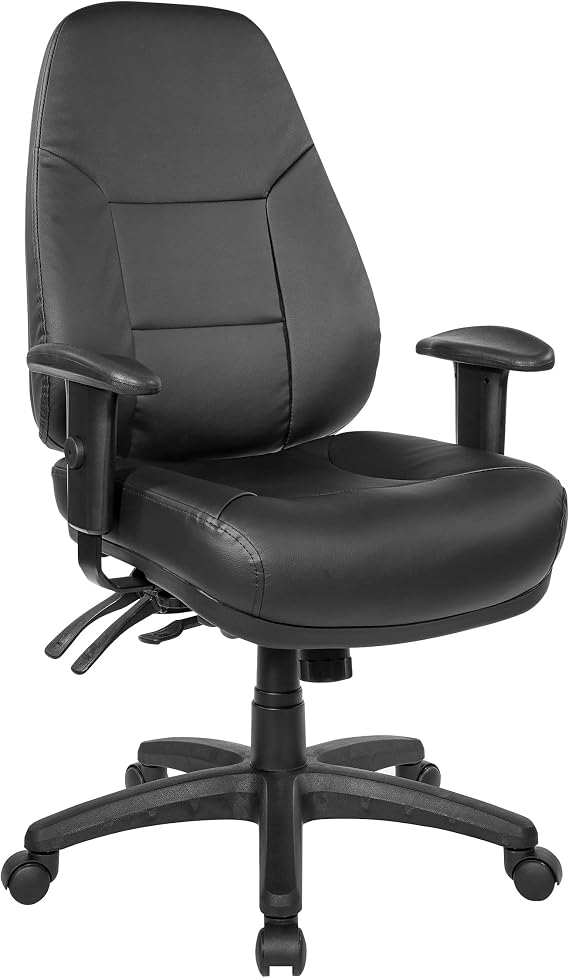 Office Star EC Series Professional Executive Ergonomic High Back Office Chair with Multi Function Control, Padded Contour Seat and Adjustable Padded Arms, Dillon Black