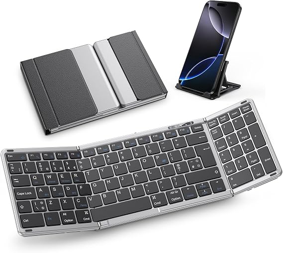 OMOTON Wireless Foldable Keyboard with Numeric Keypad, QWERTY UK, Grey