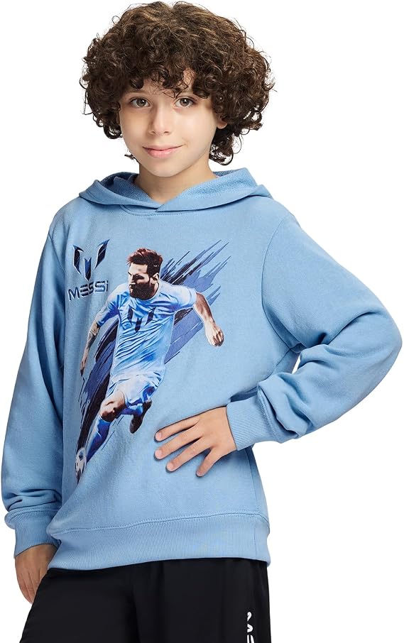 Messi Boys' Long Sleeve, Standard Fit Hoodie Sweatshirt, Comfortable French Terry