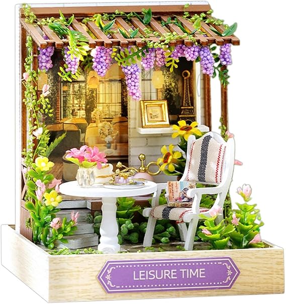 Miniature House Kit - Do It Yourself Wooden Doll House Model, Crafting Tools Set with Protective Cover, Mini Home Decor, Creative Hobby Activity, Decorative Display for Classroom Shelf Apartment