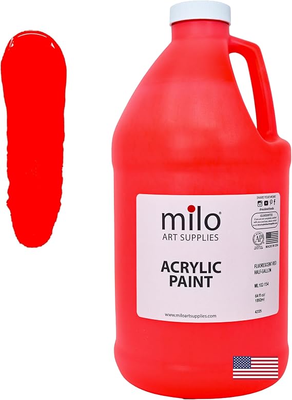 milo Fluorescent Red Neon UV Acrylic Paint, 64 oz Gallon Bottle