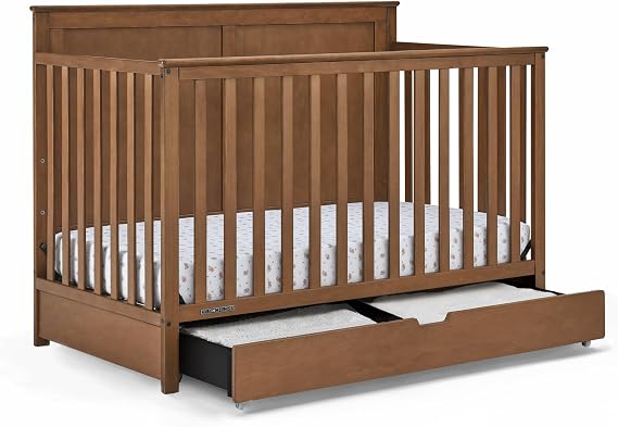 Simmons Kids Logan 6-in-1 Convertible Crib with Underdrawer - Greenguard Gold Certified, Chestnut
