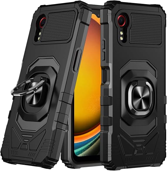 for Samsung Galaxy XCover 7 5G (2024) SM-G556 - Shockproof Protective Phone Case w/Ring Stand - RS7 Black