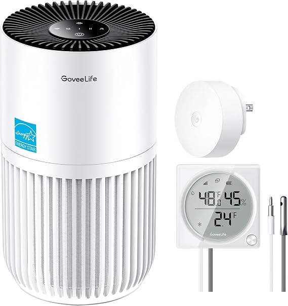 GoveeLife Upgraded WiFi Refrigerator Thermometer Pro Bundle with Mini Air Purifier for Bedroom