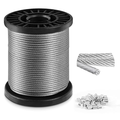 2mm steel wire, plastic coated steel cable 30m, 7x7 Strand Core Multi-Purpose Metal Cable for Gardens, Hanging, Outdoor Use, 150kg Breaking Strength with 30 Aluminum Loops