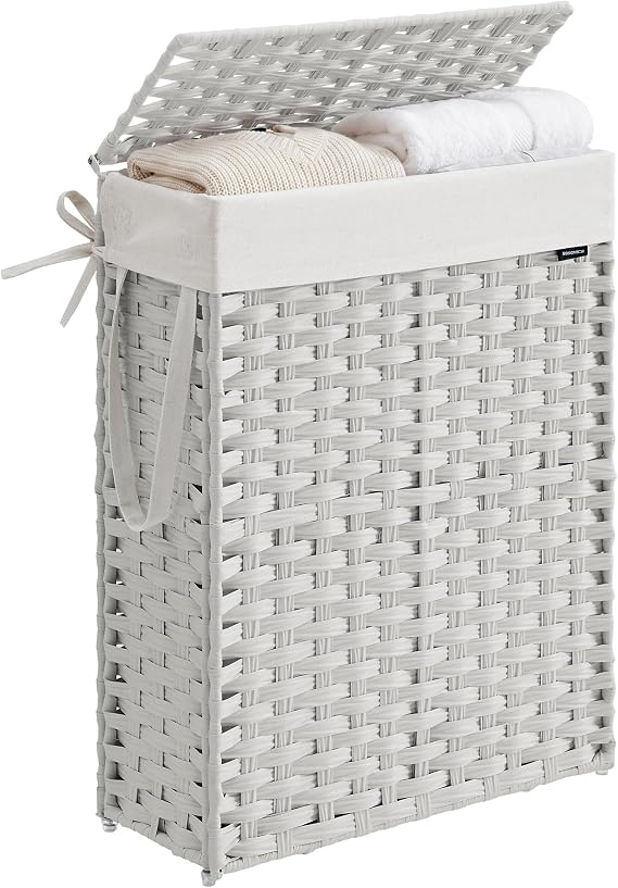 SONGMICS Laundry Basket with Lid, 55L Synthetic Rattan Laundry Hamper