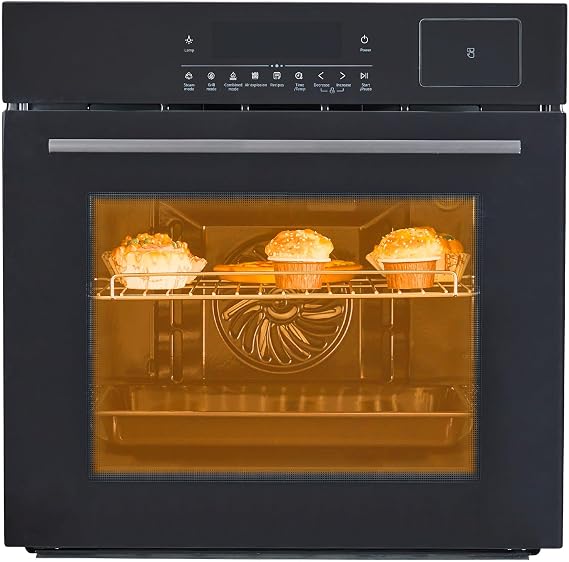 GarveeHome Single Wall Oven 24 in, Built-in Electric Ovens with Steam&Grill&Air Frying Mode, 3000W, 240V, 2.5Cu.ft Convection Built-in Oven, Stainless Steel, Touch Screen
