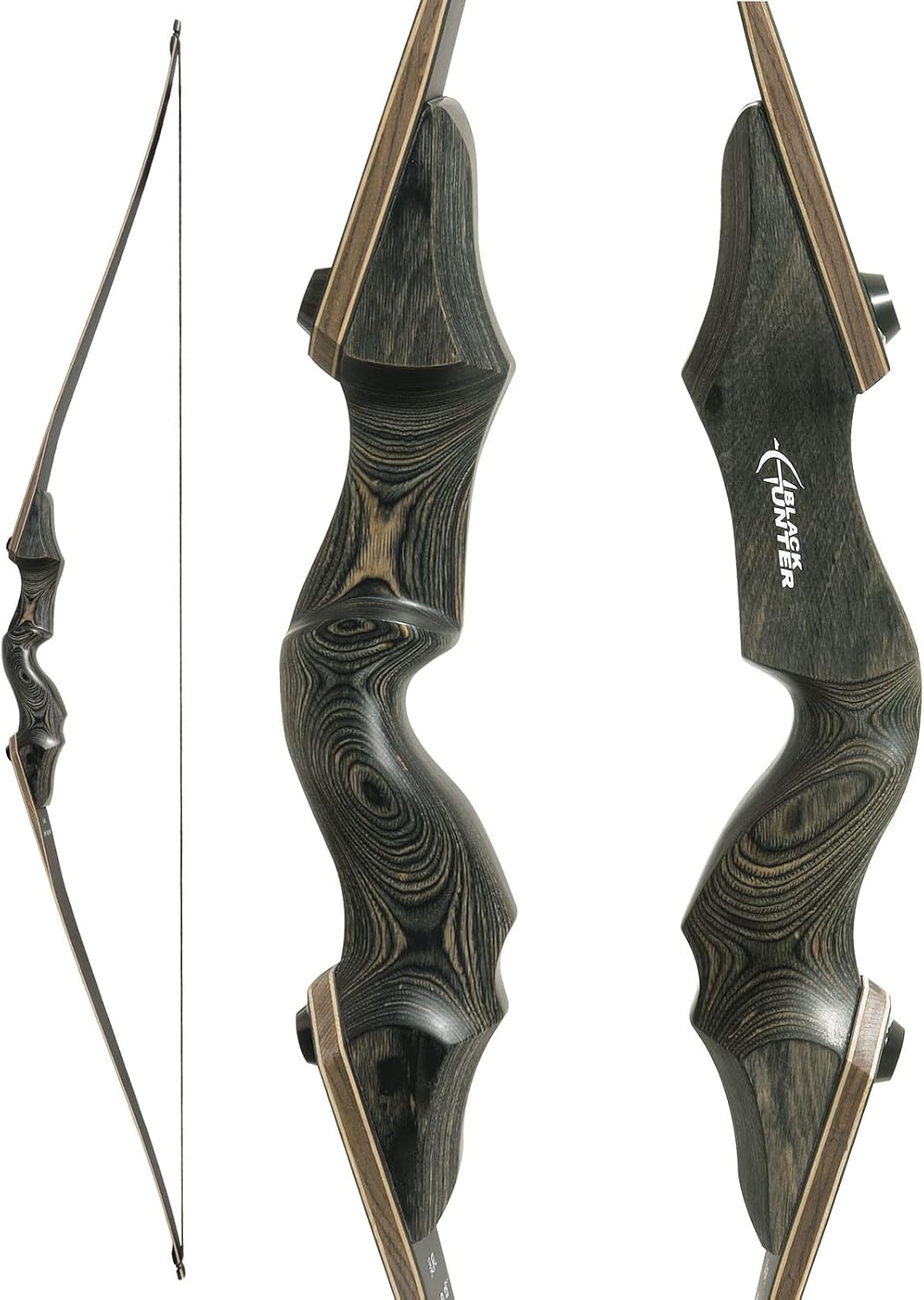 Obert Black Hunter Archery Takedown Recurve Bow American Longbow Adult Right Hand Hunting Wood Bow 60,30-60lbs Target Practice