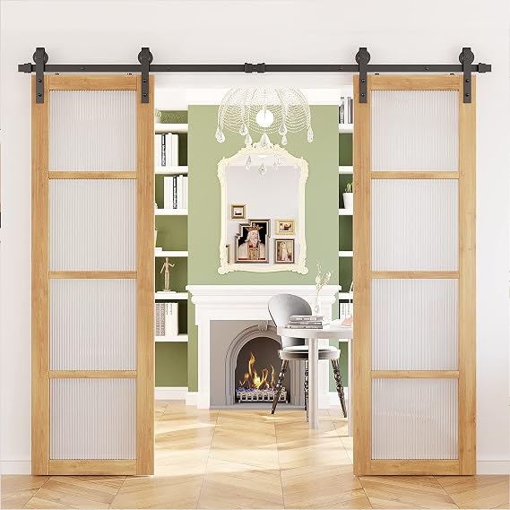 Sliding Barn Door Track Hardware Accessories - Rolling Library Sliding Ladder Hardware Kit, Double Door Sliding Barn Door Hardware Track Kit, Slide Smoothly Quietly, Heavy Duty, Easy Install